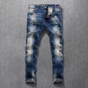 Men Punk Style Denim Pants  Italian Vintage Jeans